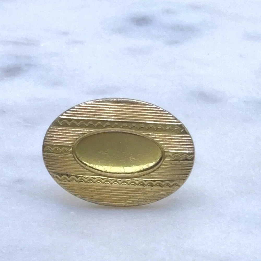 Mens Vintage Signed Anson Oval Gold Tone Textured Striped Bullet Back Cufflinks
